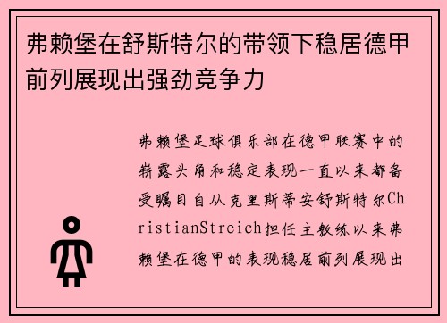 弗赖堡在舒斯特尔的带领下稳居德甲前列展现出强劲竞争力
